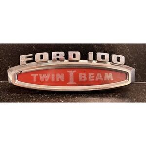 Original Vtg Ford 100 Twin I-Beam Hood Emblem Badge C5TB-16720-C OEM Red Insert